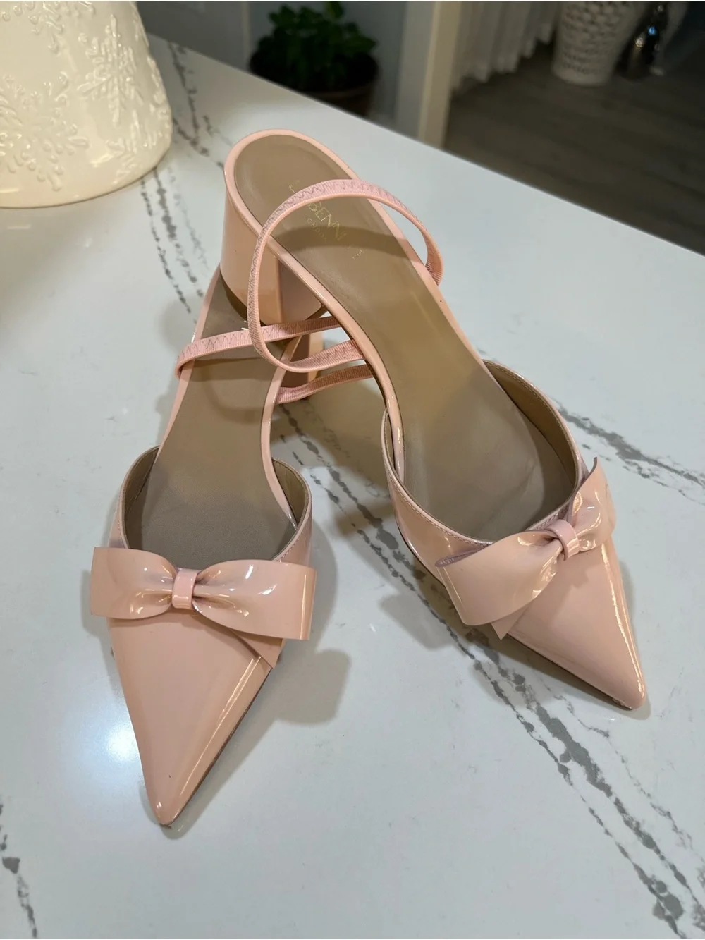 LK Bennett Patent Bow Pointed Slingback Heels in Blush Pink size 37 (6.5)